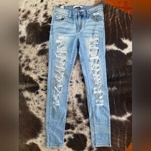 Kancan Distressed Light Blue Skinny Jeans Size 7/27